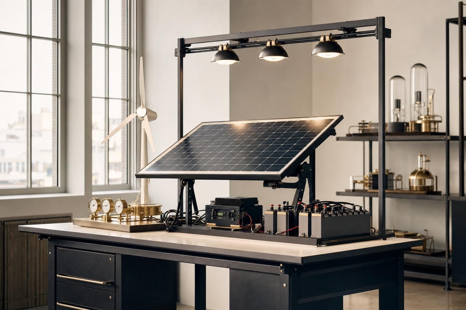Solar photovoltaic and renewable energy training bench in an electrical laboratory