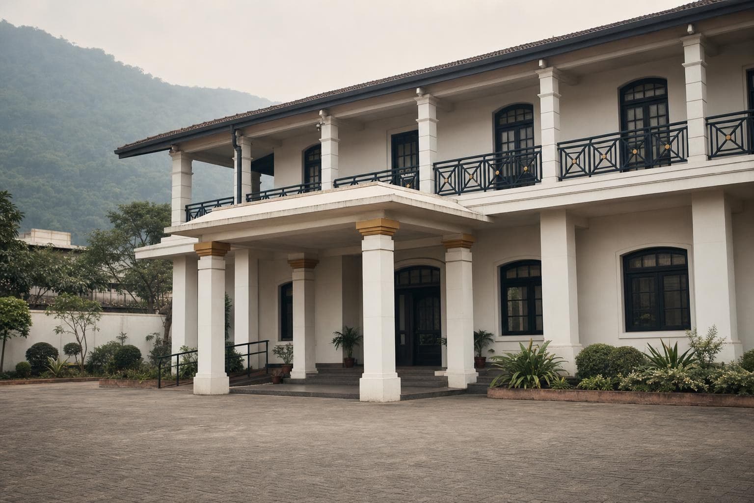 Two storey police station building with a covered entrance portico