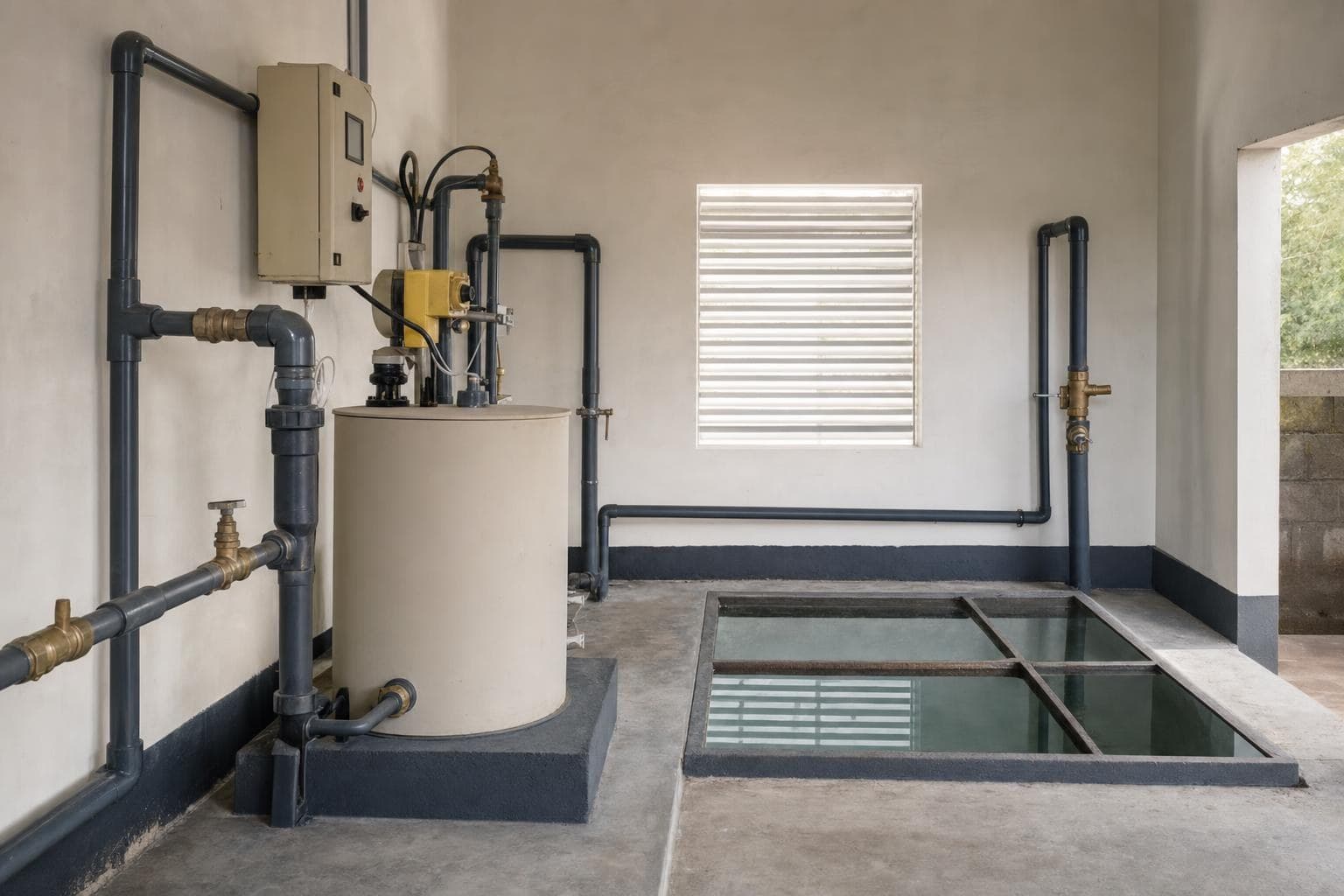 Chlorination and water treatment plant room for a village supply scheme
