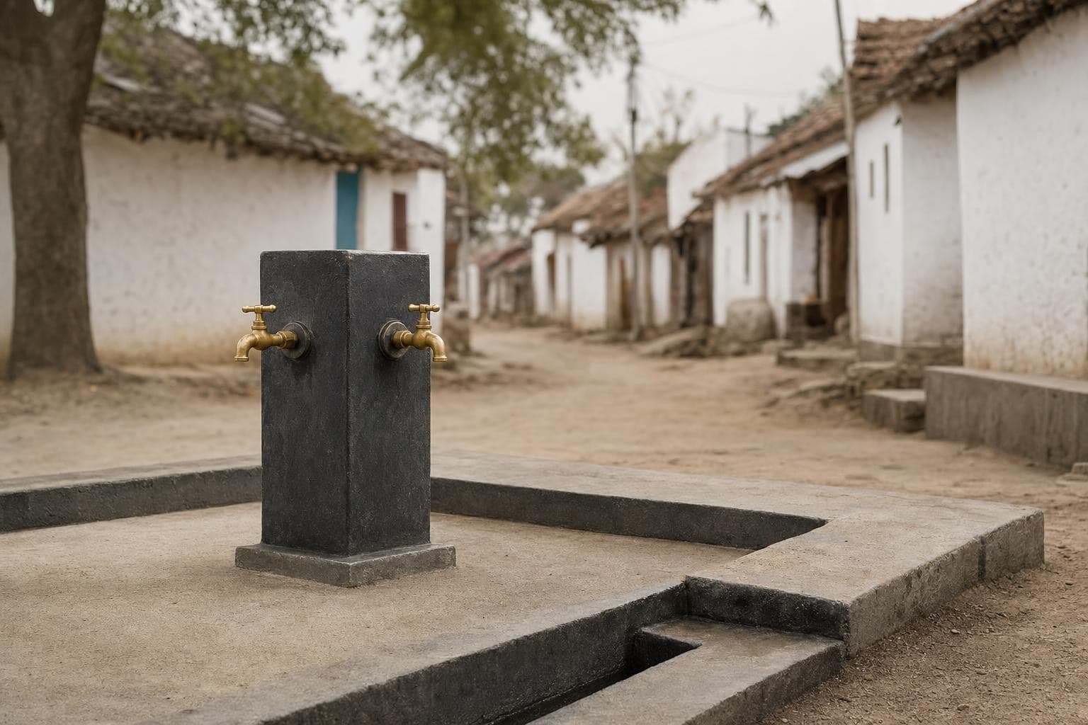 Village standpost with tap connections built under the Jal Jeevan Mission
